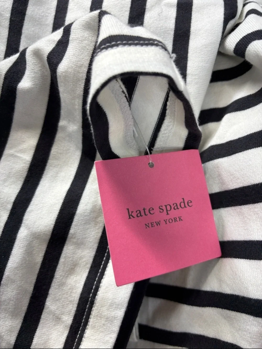 kate spade Black cream Striped puff sleeve cotton pull on dress size Large NWT